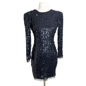 SOLDVintage80s David Howard Black Sequin and Lace Open-Back Dress by Karen Okada